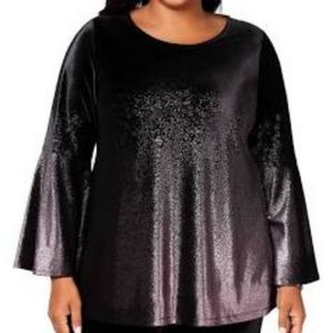 ALFANI BEAUTIFUL SOFT BLACK SHIMMER BELL SLEEVE HOLIDAY TOP ERIC SZ 1X 18 20